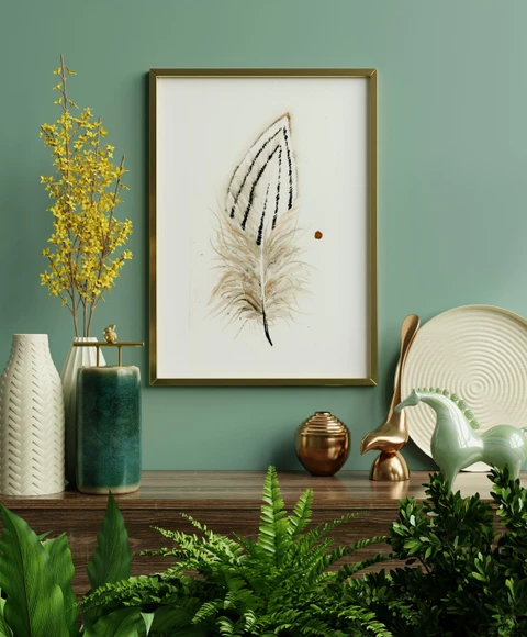 Image of a feather watercolor painting by Shayna Larsen, originals & prints available