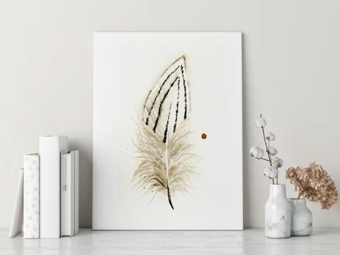 Image of a feather watercolor painting by Shayna Larsen, originals & prints available