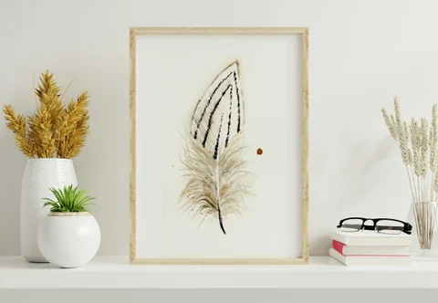 Image of a feather watercolor painting by Shayna Larsen, originals & prints available