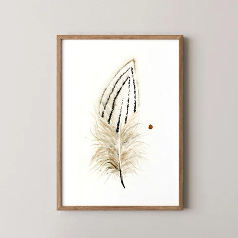 Image of a feather watercolor painting by Shayna Larsen, originals & prints available
