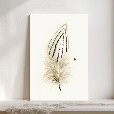 Image of a feather watercolor painting by Shayna Larsen, originals & prints available