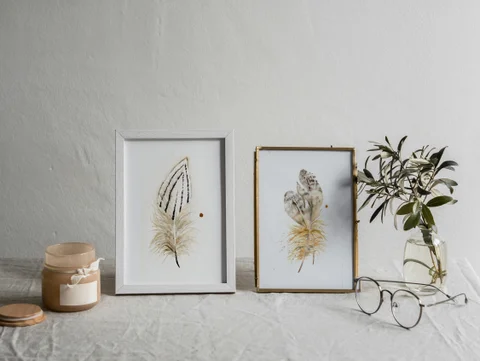 Image of a feather watercolor painting by Shayna Larsen, originals & prints available
