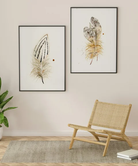 Image of a feather watercolor painting by Shayna Larsen, originals & prints available