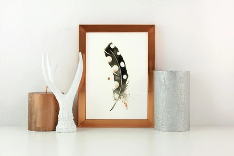 Image of a feather watercolor painting by Shayna Larsen, originals & prints available