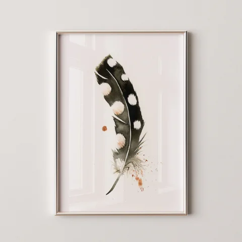 Image of a feather watercolor painting by Shayna Larsen, originals & prints available