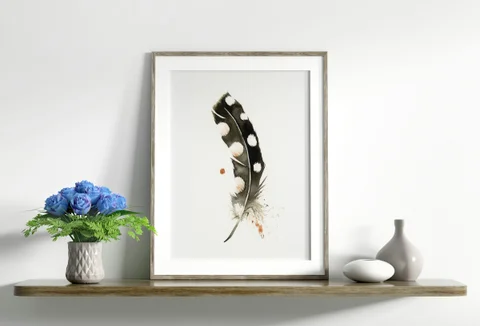 Image of a feather watercolor painting by Shayna Larsen, originals & prints available