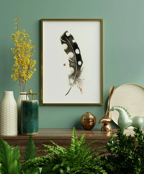 Image of a feather watercolor painting by Shayna Larsen, originals & prints available