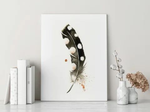 Image of a feather watercolor painting by Shayna Larsen, originals & prints available