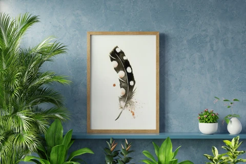 Image of a feather watercolor painting by Shayna Larsen, originals & prints available