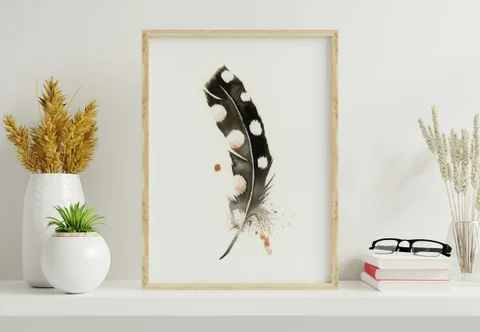 Image of a feather watercolor painting by Shayna Larsen, originals & prints available