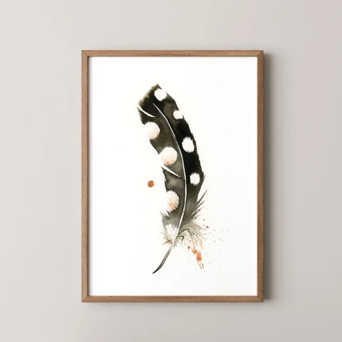 Image of a feather watercolor painting by Shayna Larsen, originals & prints available