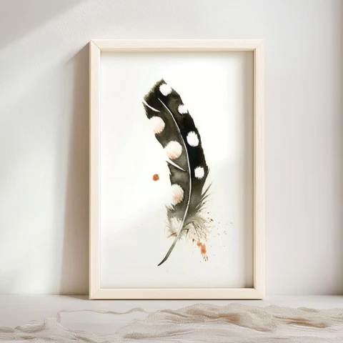 Image of a feather watercolor painting by Shayna Larsen, originals & prints available