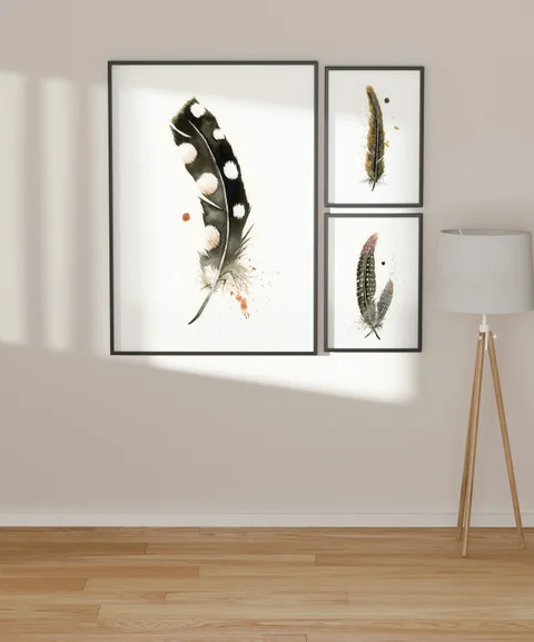 Image of a feather watercolor painting by Shayna Larsen, originals & prints available