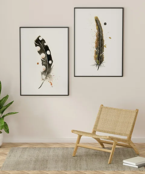 Image of a feather watercolor painting by Shayna Larsen, originals & prints available