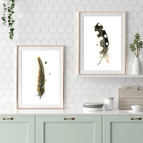 Image of a feather watercolor painting by Shayna Larsen, originals & prints available