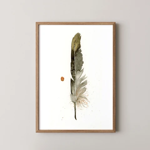 Image of a feather watercolor painting by Shayna Larsen, originals & prints available
