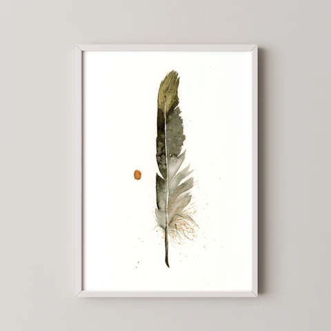 Image of a feather watercolor painting by Shayna Larsen, originals & prints available
