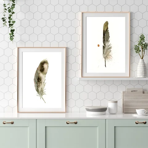 Image of a feather watercolor painting by Shayna Larsen, originals & prints available