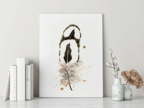 Image of a feather watercolor painting by Shayna Larsen, originals & prints available