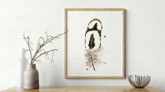 Image of a feather watercolor painting by Shayna Larsen, originals & prints available