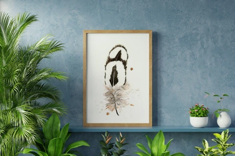Image of a feather watercolor painting by Shayna Larsen, originals & prints available