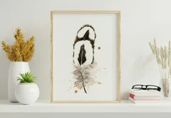 Image of a feather watercolor painting by Shayna Larsen, originals & prints available