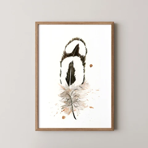 Image of a feather watercolor painting by Shayna Larsen, originals & prints available