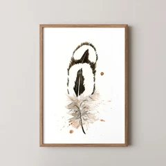 Image of a feather watercolor painting by Shayna Larsen, originals & prints available