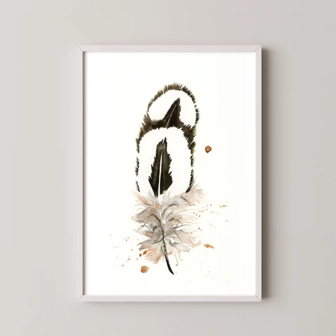 Image of a feather watercolor painting by Shayna Larsen, originals & prints available