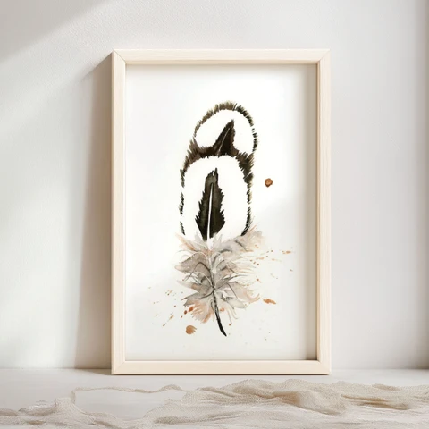 Image of a feather watercolor painting by Shayna Larsen, originals & prints available