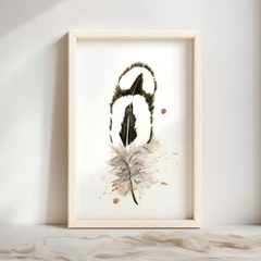 Image of a feather watercolor painting by Shayna Larsen, originals & prints available