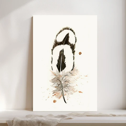 Image of a feather watercolor painting by Shayna Larsen, originals & prints available