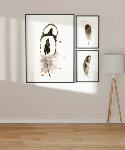 Image of a feather watercolor painting by Shayna Larsen, originals & prints available