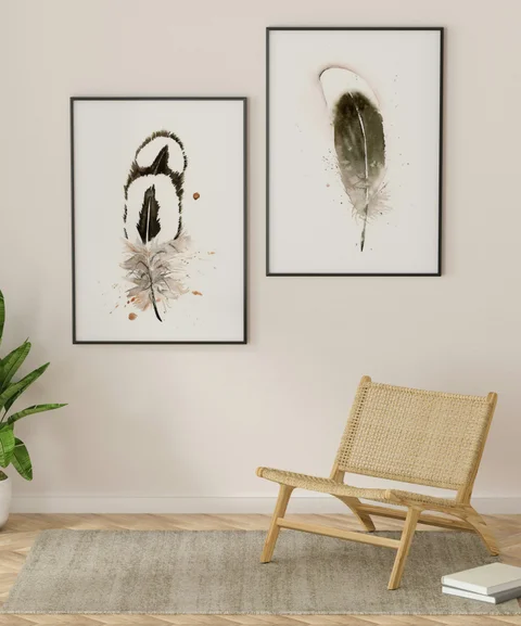 Image of a feather watercolor painting by Shayna Larsen, originals & prints available