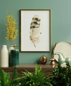Image of a feather watercolor painting by Shayna Larsen, originals & prints available