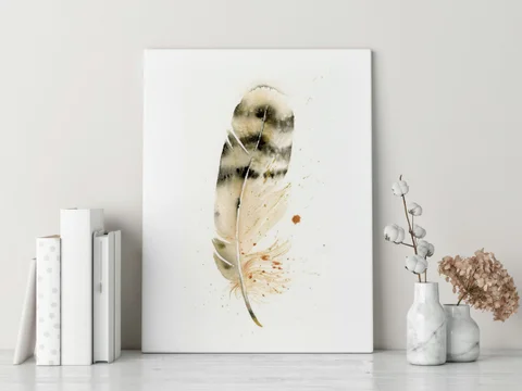 Image of a feather watercolor painting by Shayna Larsen, originals & prints available