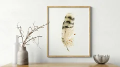 Image of a feather watercolor painting by Shayna Larsen, originals & prints available