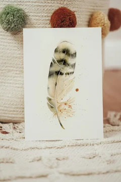 Image of a feather watercolor painting by Shayna Larsen, originals & prints available