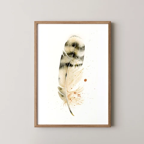 Image of a feather watercolor painting by Shayna Larsen, originals & prints available