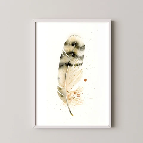Image of a feather watercolor painting by Shayna Larsen, originals & prints available