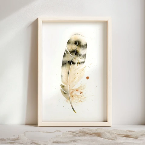 Image of a feather watercolor painting by Shayna Larsen, originals & prints available