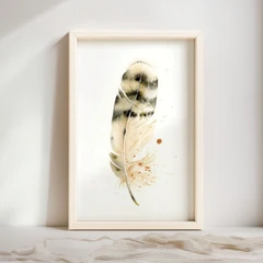 Image of a feather watercolor painting by Shayna Larsen, originals & prints available