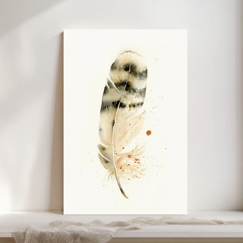 Image of a feather watercolor painting by Shayna Larsen, originals & prints available