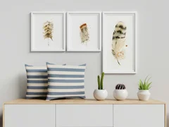 Image of a feather watercolor painting by Shayna Larsen, originals & prints available