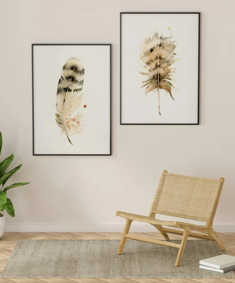 Image of a feather watercolor painting by Shayna Larsen, originals & prints available