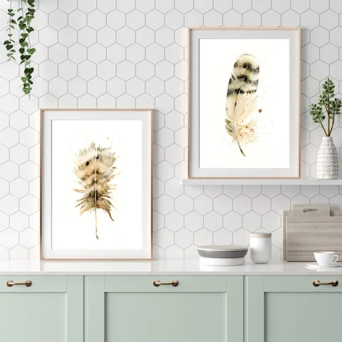 Image of a feather watercolor painting by Shayna Larsen, originals & prints available