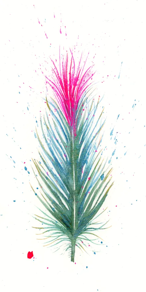 Image of a feather watercolor painting by Shayna Larsen, originals & prints available