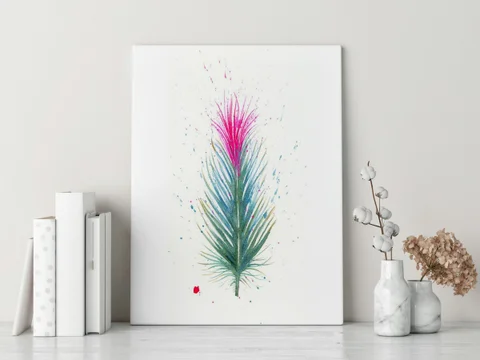 Image of a feather watercolor painting by Shayna Larsen, originals & prints available