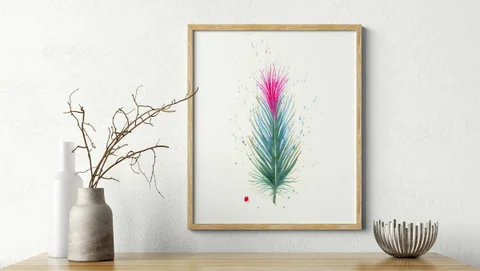 Image of a feather watercolor painting by Shayna Larsen, originals & prints available