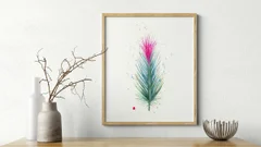 Image of a feather watercolor painting by Shayna Larsen, originals & prints available
